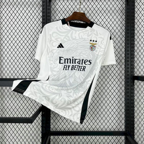 Camiseta segunda Benfica blanca equipación visitante Primeira Liga Portugal 2025/26 marca Adidas gran estampado águila gris tejido transpirable anti sudor | kkgooles