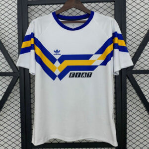 Camiseta segunda vintage Boca Juniors blanca doble patrocinador Fiat Sevel Adidas Liga Argentina 2025/26 estampado geométrico azul amarillo tejido transpirable anti sudor | kkgooles