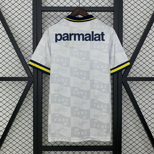 Camiseta segunda vintage Boca Juniors blanca patrocinador Parmalat marca Olan Liga Argentina 2025/26 estampado sutil CABJ tejido transpirable anti sudor | kkgooles-a